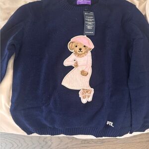Ralph Lauren Inspired Navy Bear Appliqué Sweater - Women's